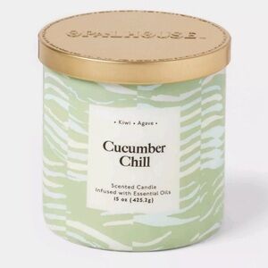 Opalhouse Cucumber Chill 2-Wick Glass Jar Candle with Lid Paterened Sleeve